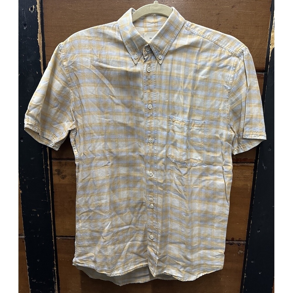 BILLY REID Men's Standard Cut Button Up Shirt Orange Plaid Cotton Size‎ Small
